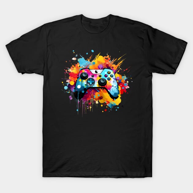 Gamer Art Design - Splatter Paint Graffiti Controller T-Shirt by MaystarUniverse